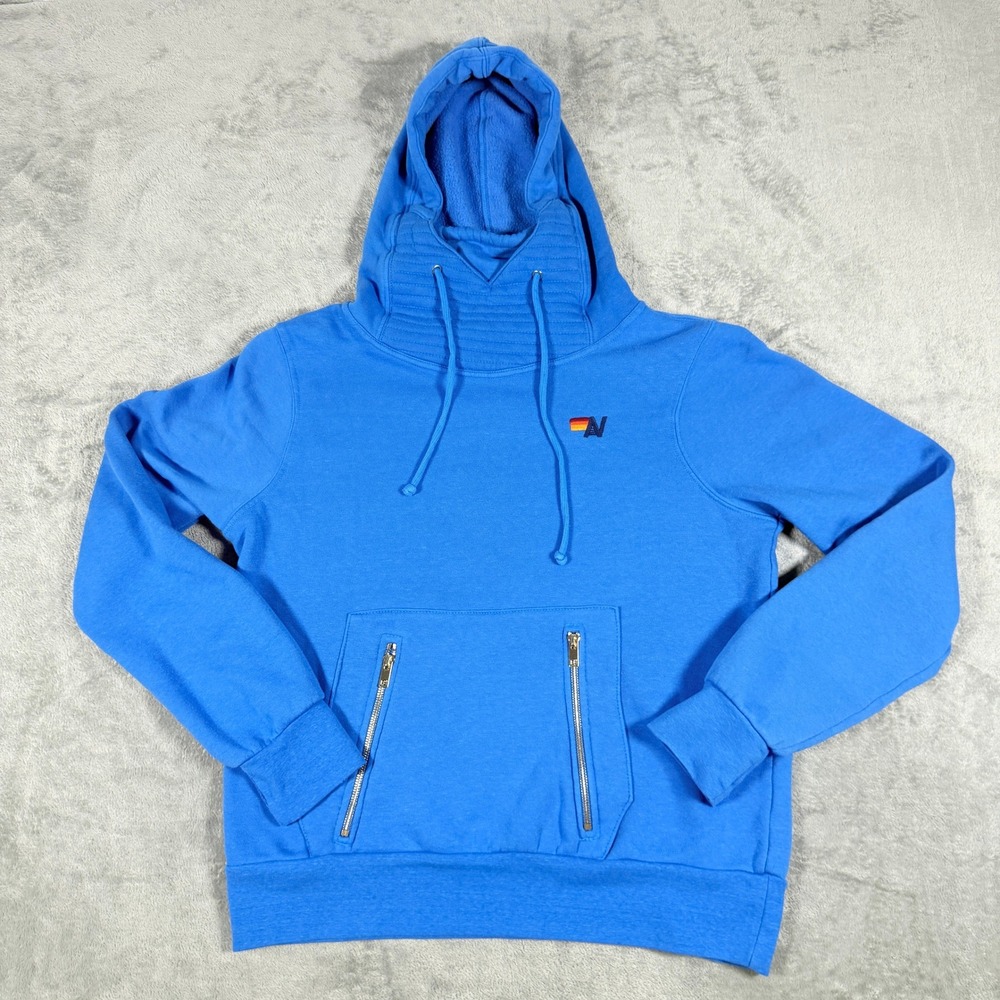 Aviator Nation Women Medium Hoodie Blue Quilted Neck Zipper Pocket Made in USA
